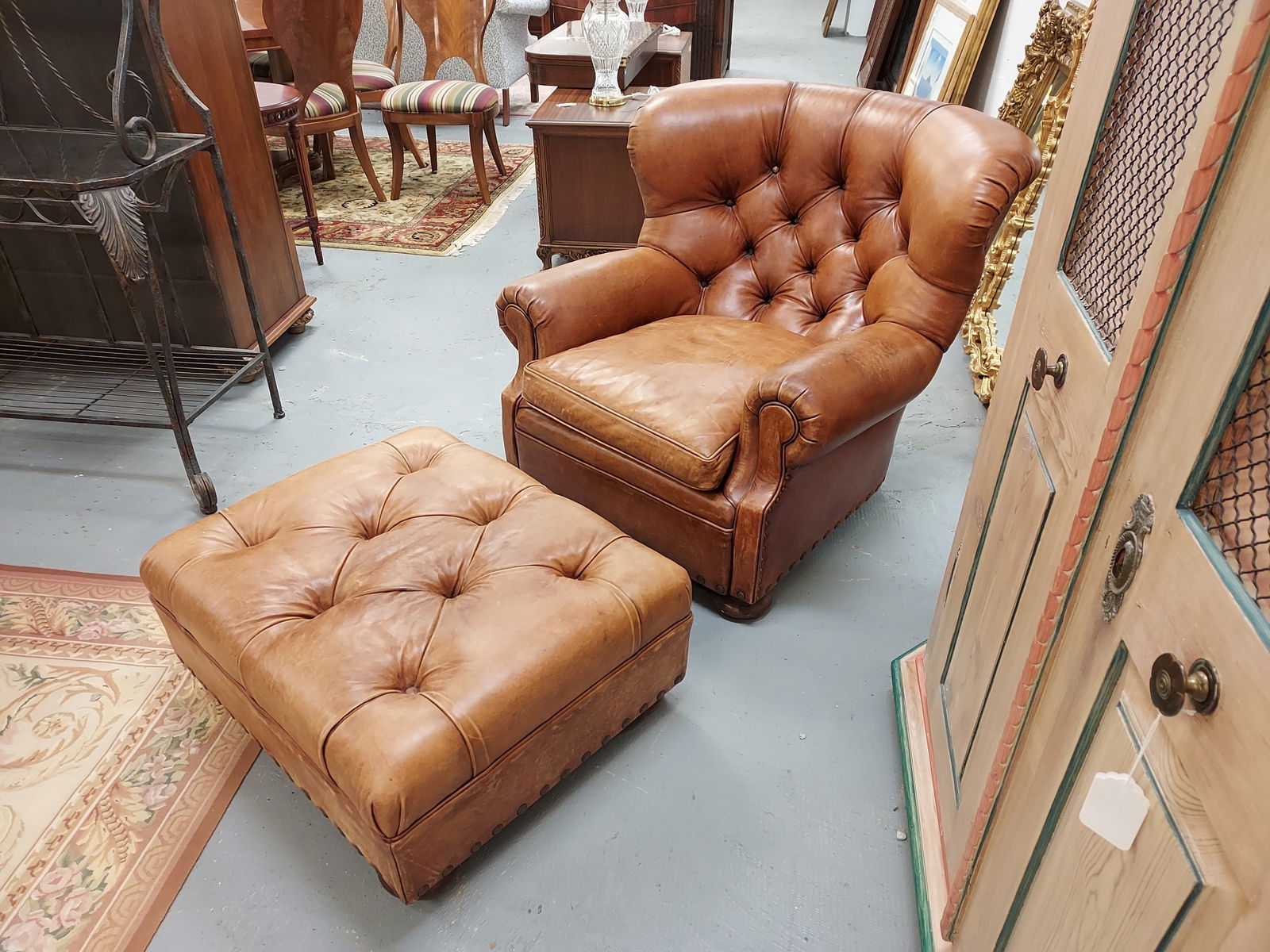 LARGE OVERSIZED TUFTED LEATHER ARMCHAIR & OTTOMAN (1 of 12)