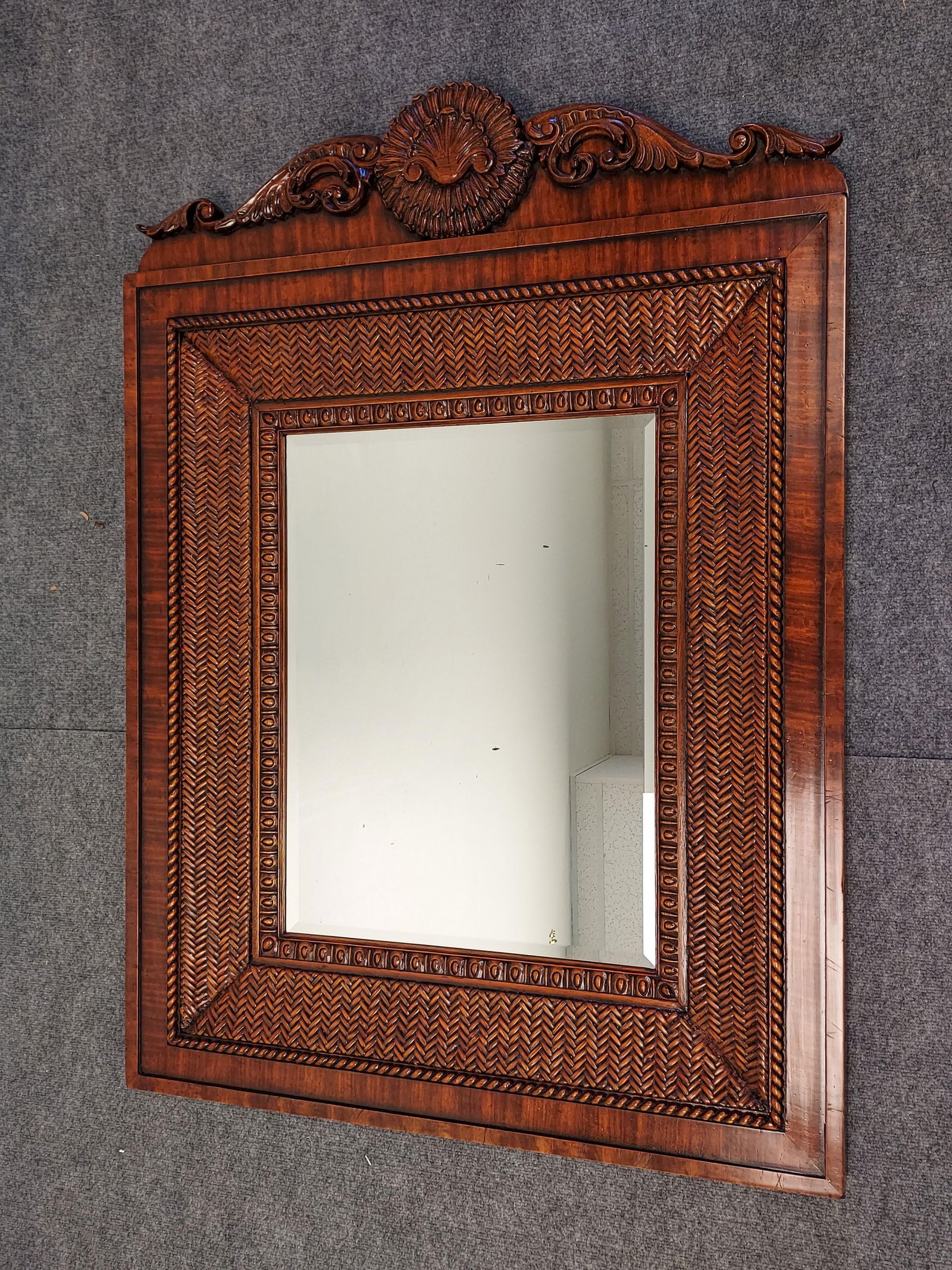 RALPH LAUREN CARVED WOOD & RATTAN MIRROR (1 of 8)