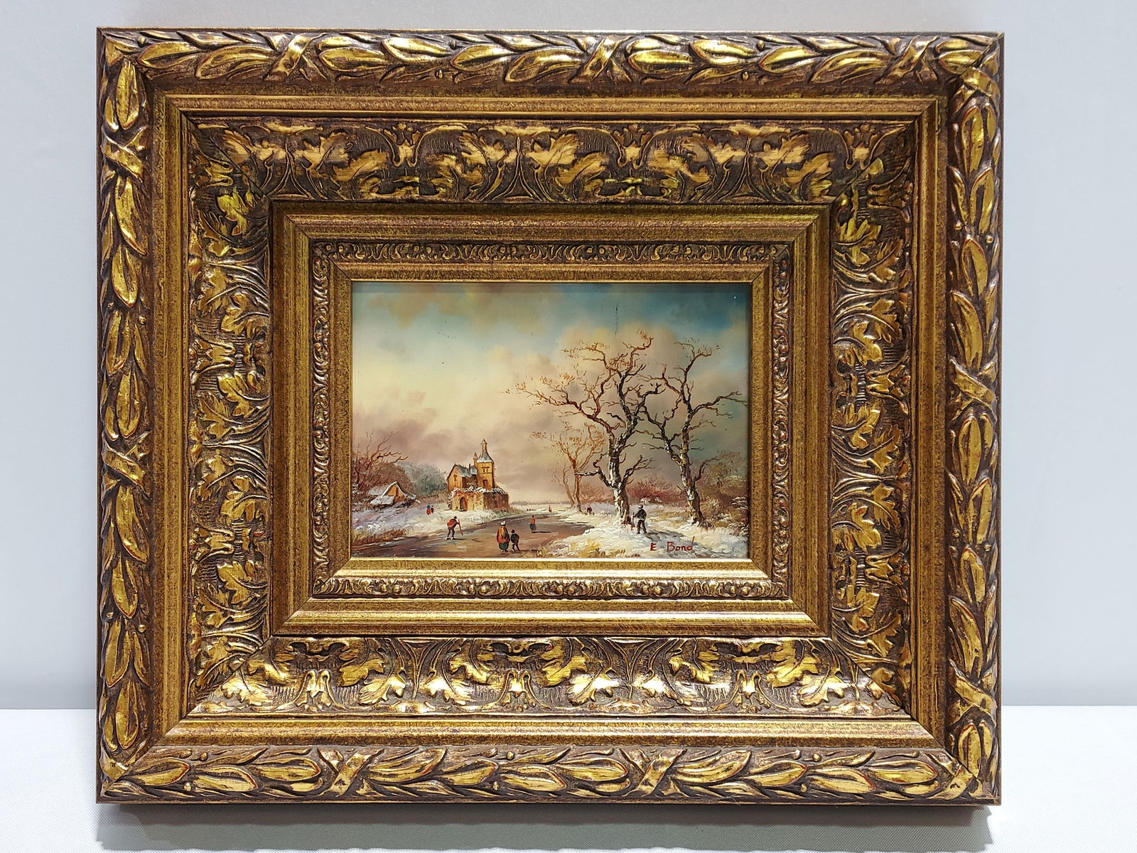 VINTAGE SMALL OIL ON PANEL PAINTING: WINTER SCENE (1 of 6)