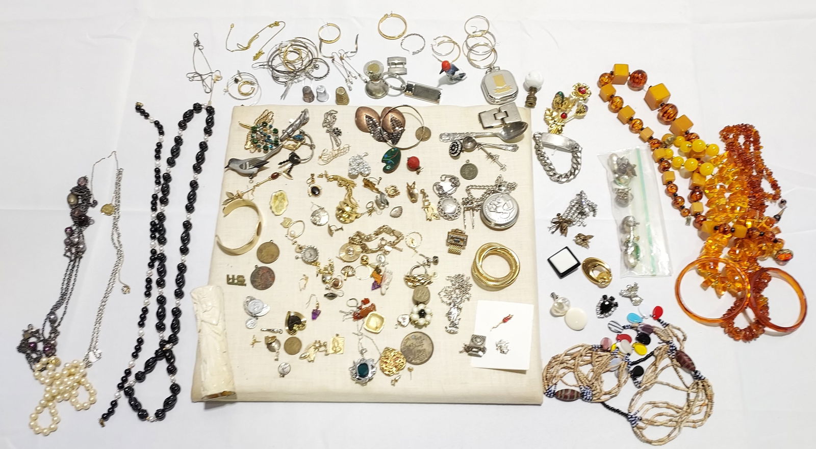 ASSORTED LADIES COSTUME JEWELRY: STERLING, ETC. (1 of 14)