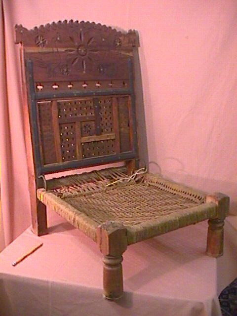 AFRICAN LOBI CARVED CHAIR OTTOMAN -
