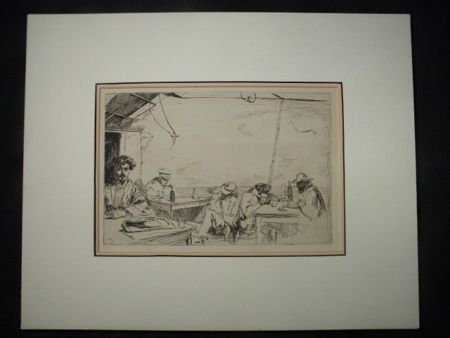 JAMES A. M. WHISTLER ETCHING/DRYPOINT: "SOUPE A'TR: James Abbott McNeill Whistler (American, 1834-1903), etching and drypoint on cream colored paper. Signed in the plate "Whistler" upper mid right side, signed and titled in pencil "Whistler, Soupe a'Tr