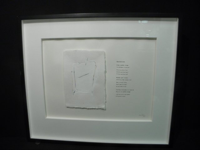 JAMES LOPARO FRAMED POETRY ARTWORK: "ENCHANTMENT": James LoParo framed poetry artwork display titled "Enchantment". Features a handmade abstract piece of art, with a printed poem (Enchantment) to the right. Signed "LoParo" and dated "2001" lower right