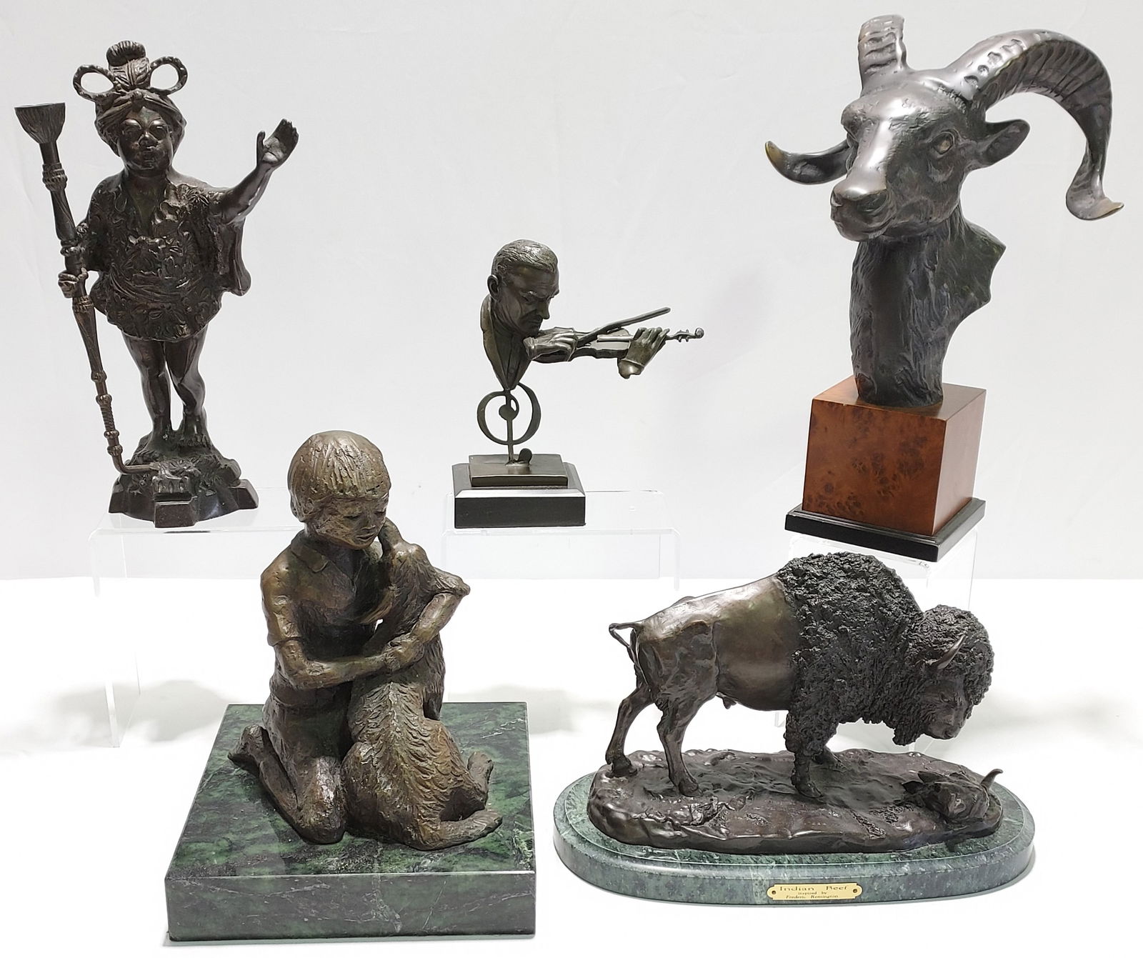 FIVE 20TH C BRONZE SCULPTURES: RAM, BUFFALO, ETC. (1 of 20)