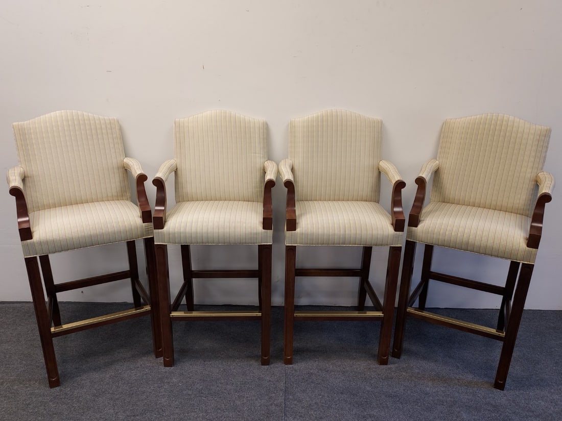 SET OF FOUR MAHOGANY FABRIC UPHOLSTERED BARSTOOLS (1 of 13)