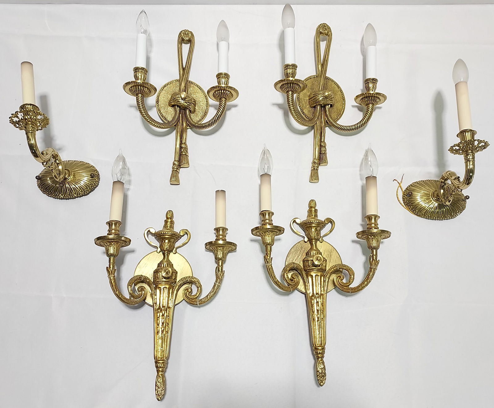 THREE PAIRS OF BRASS WALL SCONCES (1 of 16)