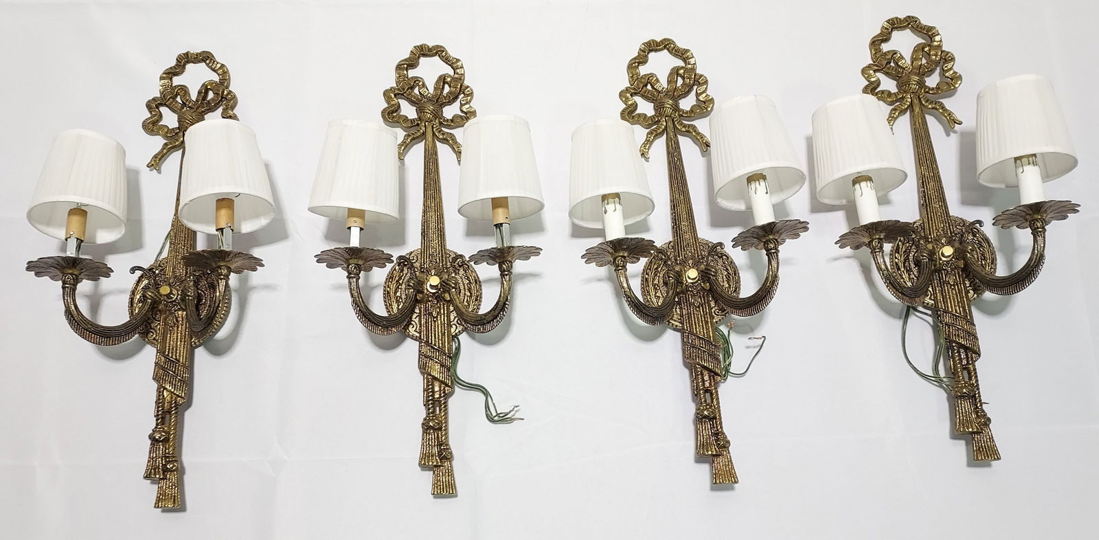 4 NEOCLASSICAL STYLE PATINATED BRASS WALL SCONCES (1 of 12)
