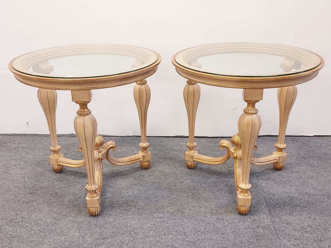 PAIR ITALIAN GILTWOOD GLASS TOP SIDE TABLES (1 of 10)