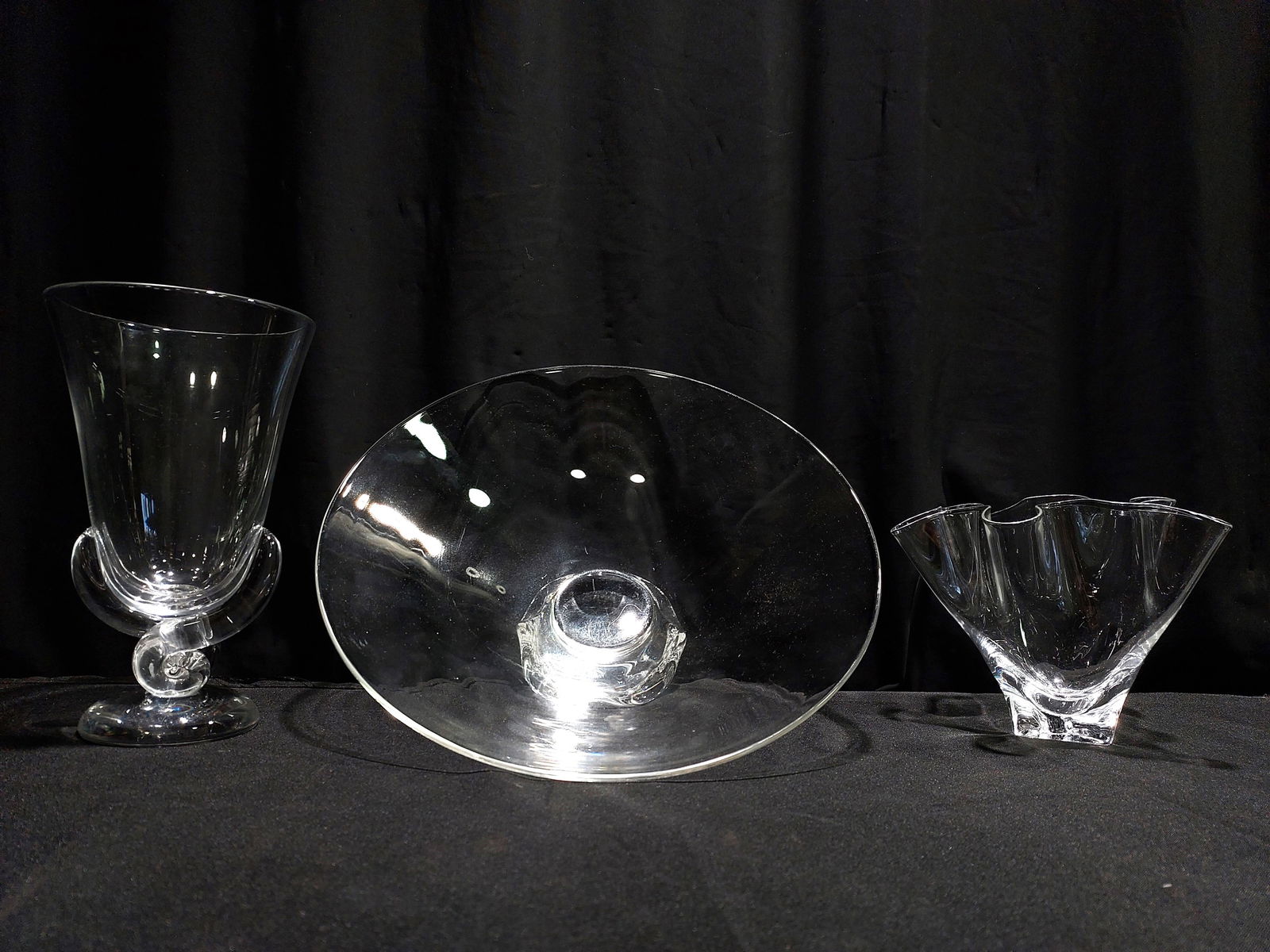 STEUBEN CRYSTAL: FOOTED BOWL, VASE, ETC. 3 PCS (1 of 15)