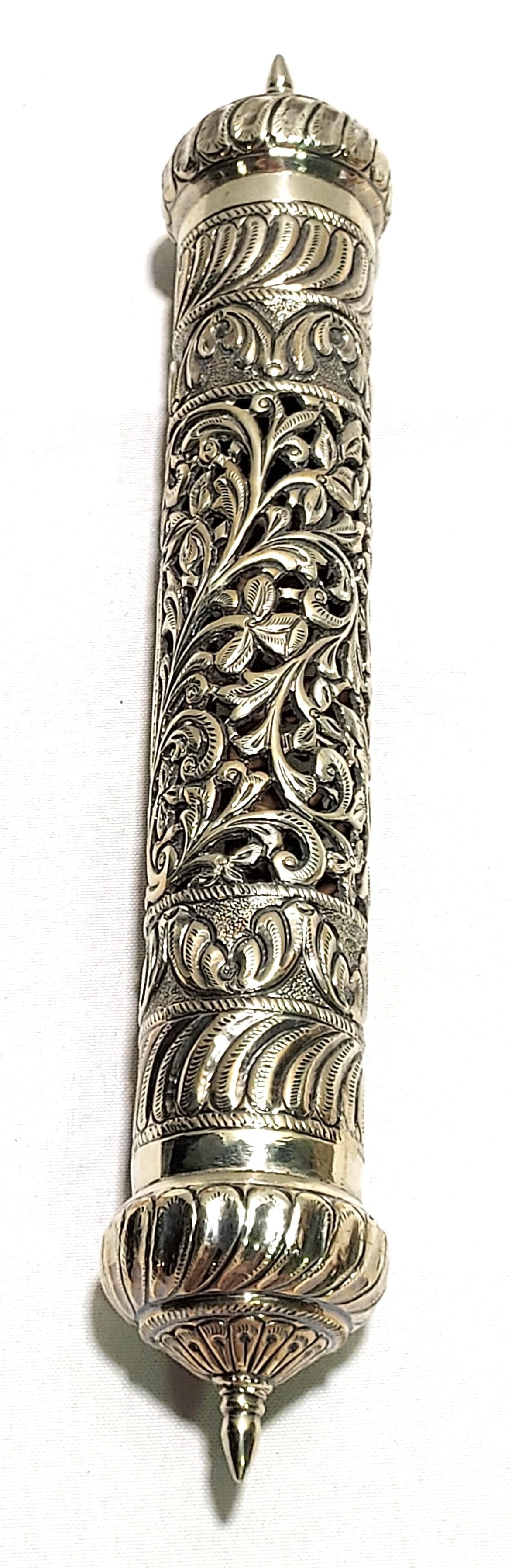 JUDAICA SILVER: PIERCED & ENGRAVED KETUBAH HOLDER (1 of 14)