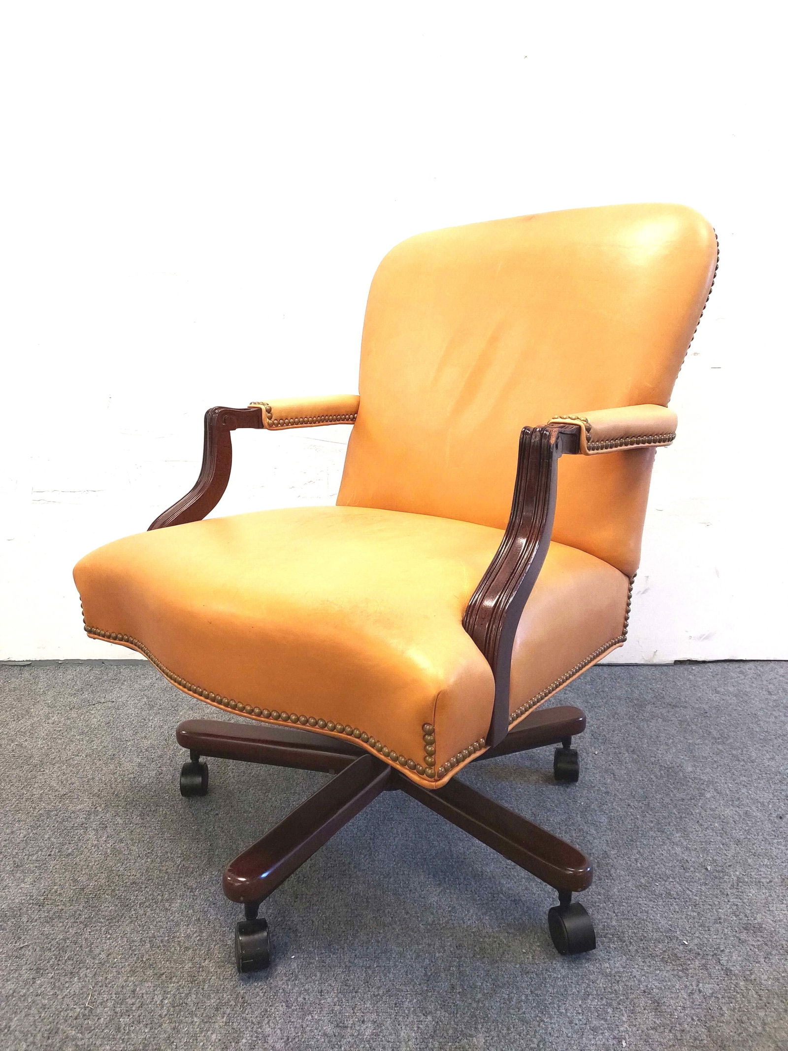 VINTAGE LEATHER & MAHOGANY EXECUTIVE DESK CHAIR (1 of 13)
