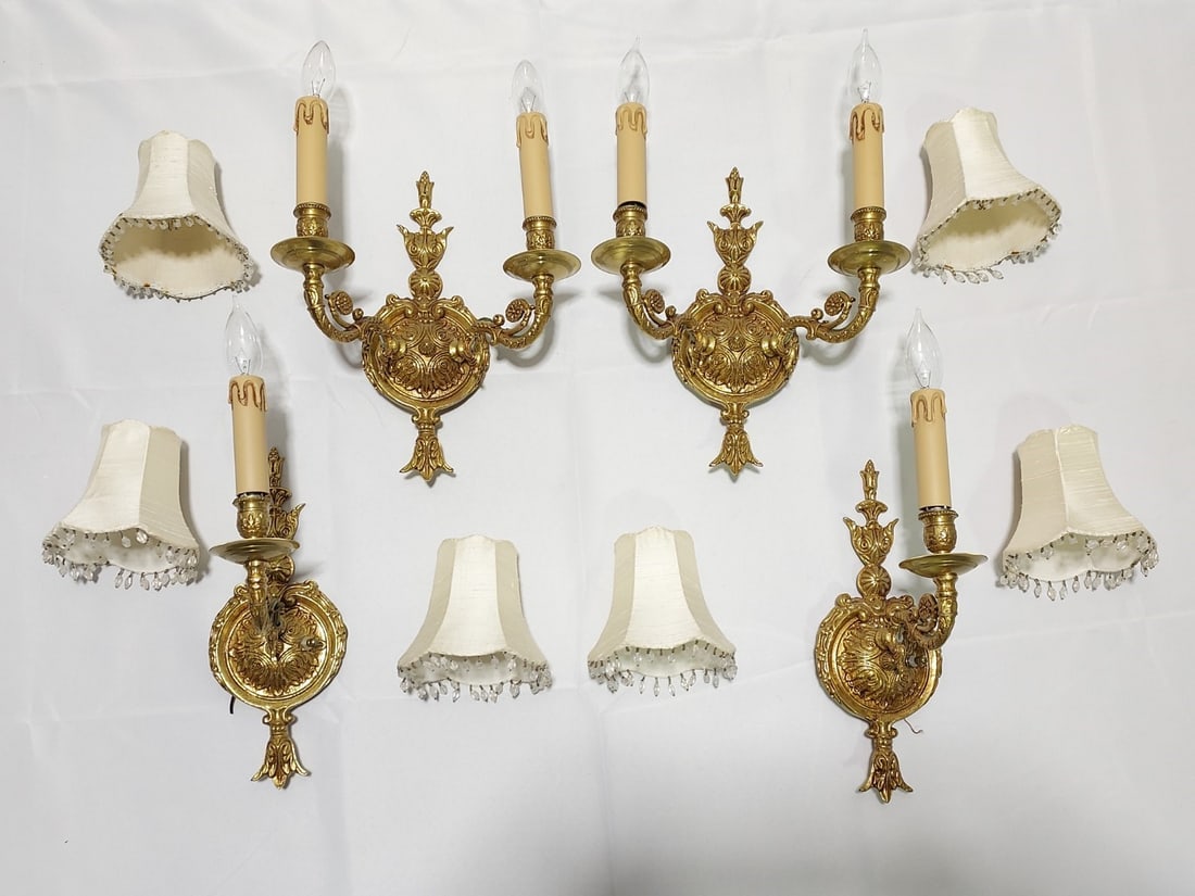 FOUR LOUIS XVI STYLE GILT BRONZE WALL SCONCES (1 of 13)