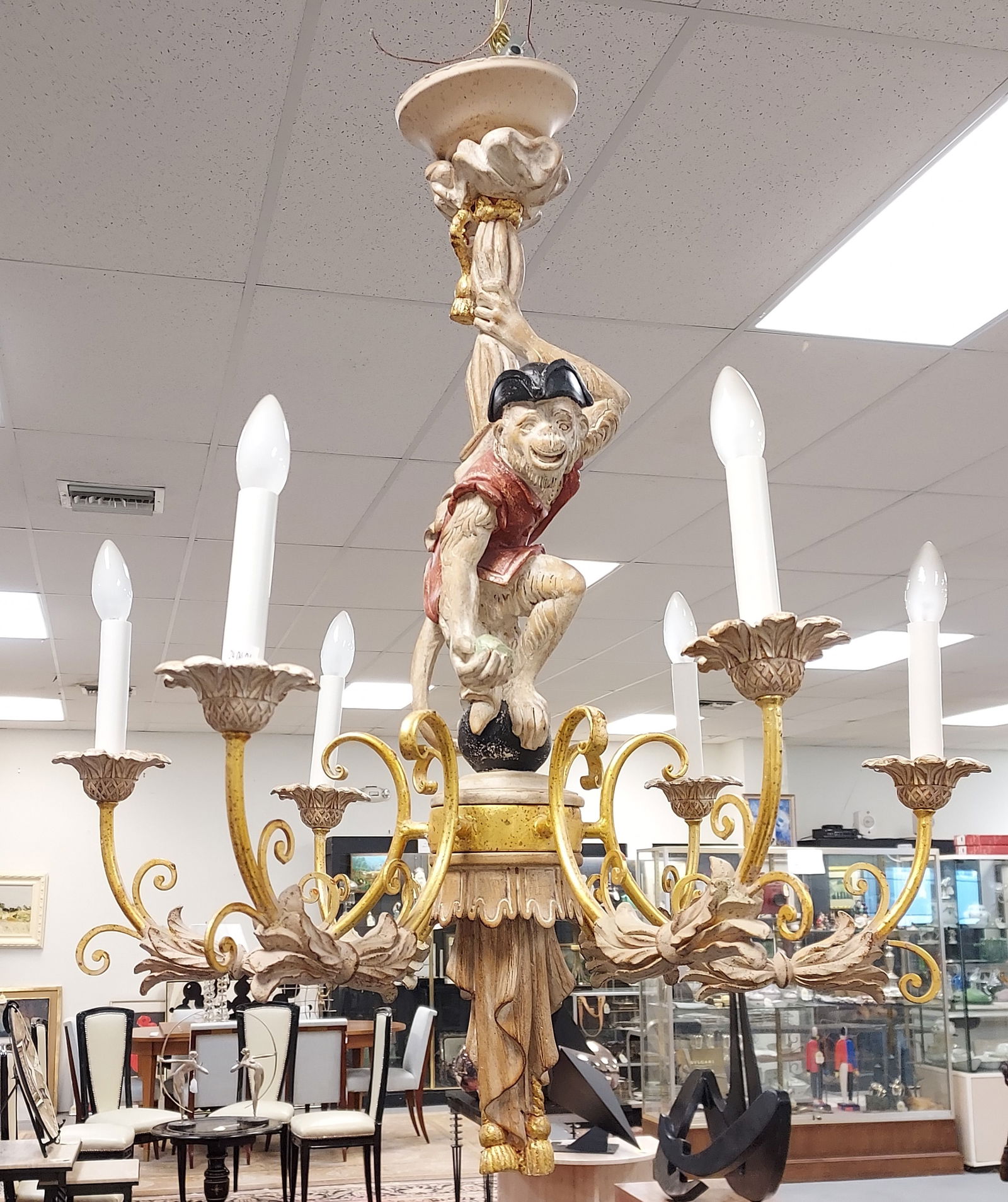 VINTAGE ITALIAN HAND CARVED MONKEY CHANDELIER (1 of 7)