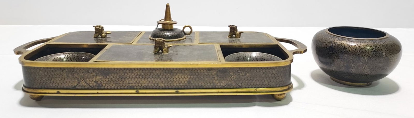 ANTIQUE CHINESE QING DYNASTY CLOISONNE OPIUM TRAY+ (1 of 16)