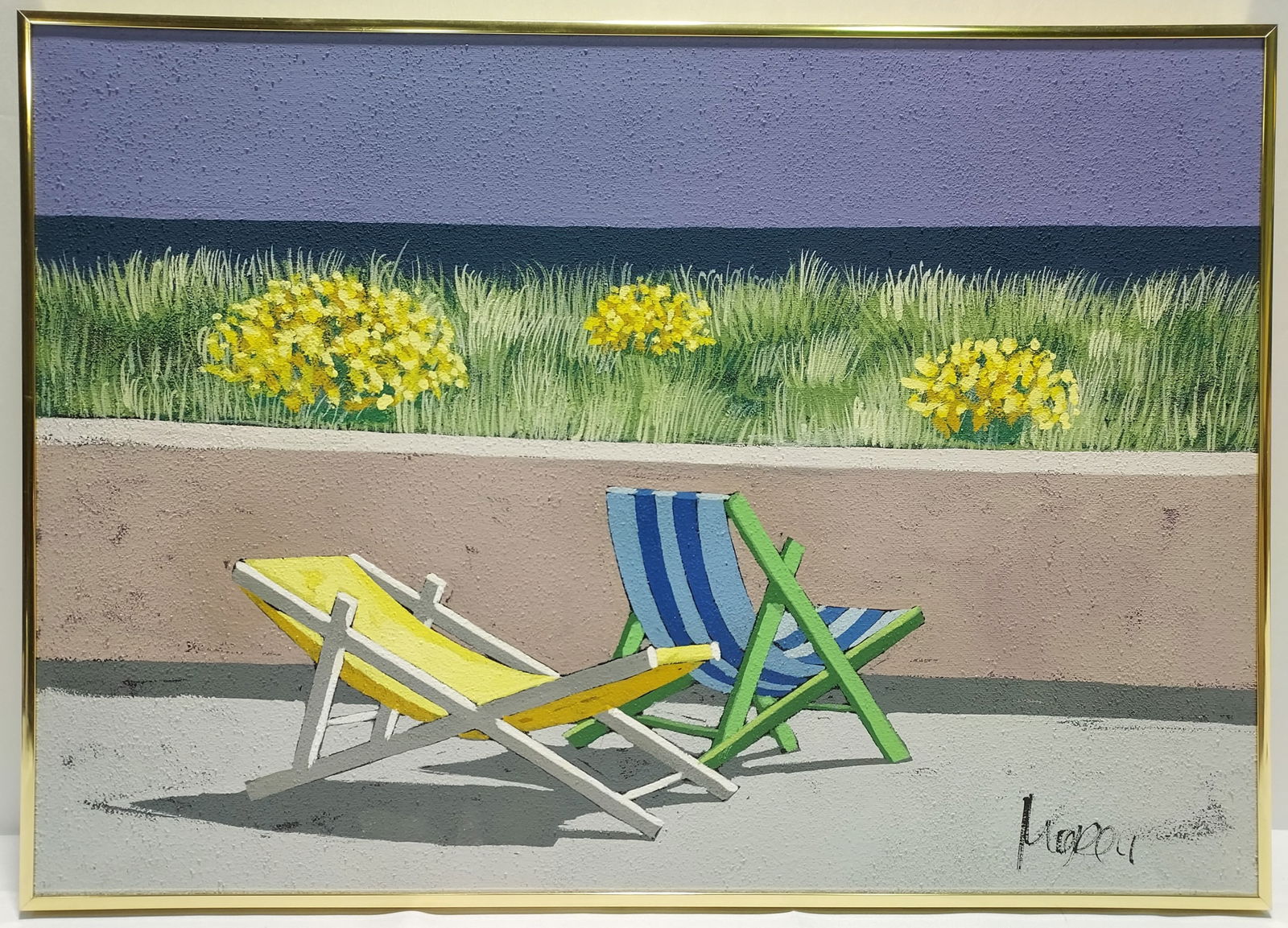 MODERN MIXED MEDIA PAINTING ON CANVAS BEACH CHAIRS (1 of 9)