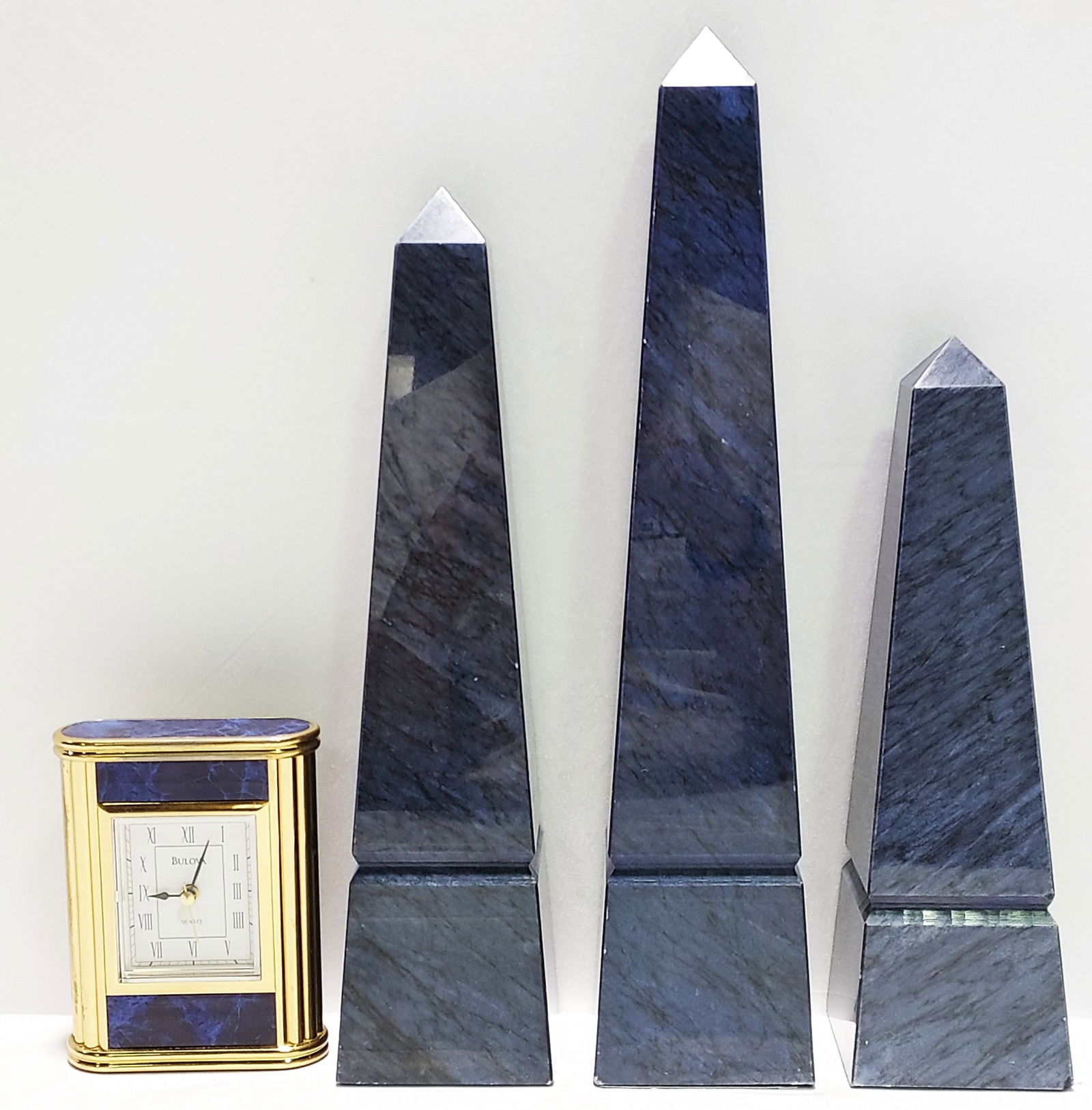 3 BLUE MARBLE OBELISKS & A BULOVA CLOCK (1 of 12)