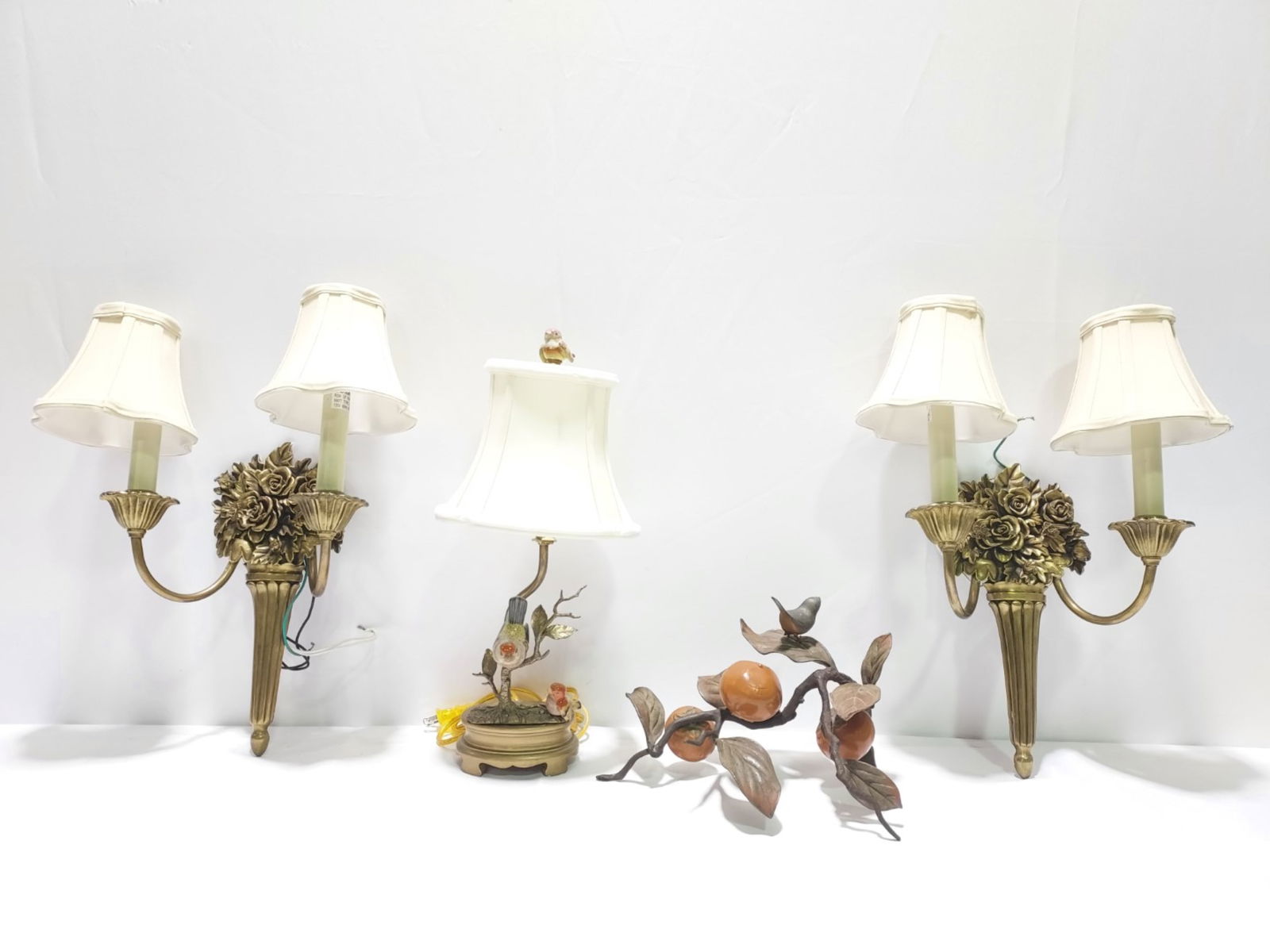 FLORAL BRASS SCONCES & ENAMELED BRONZE LAMP, ETC. (1 of 16)
