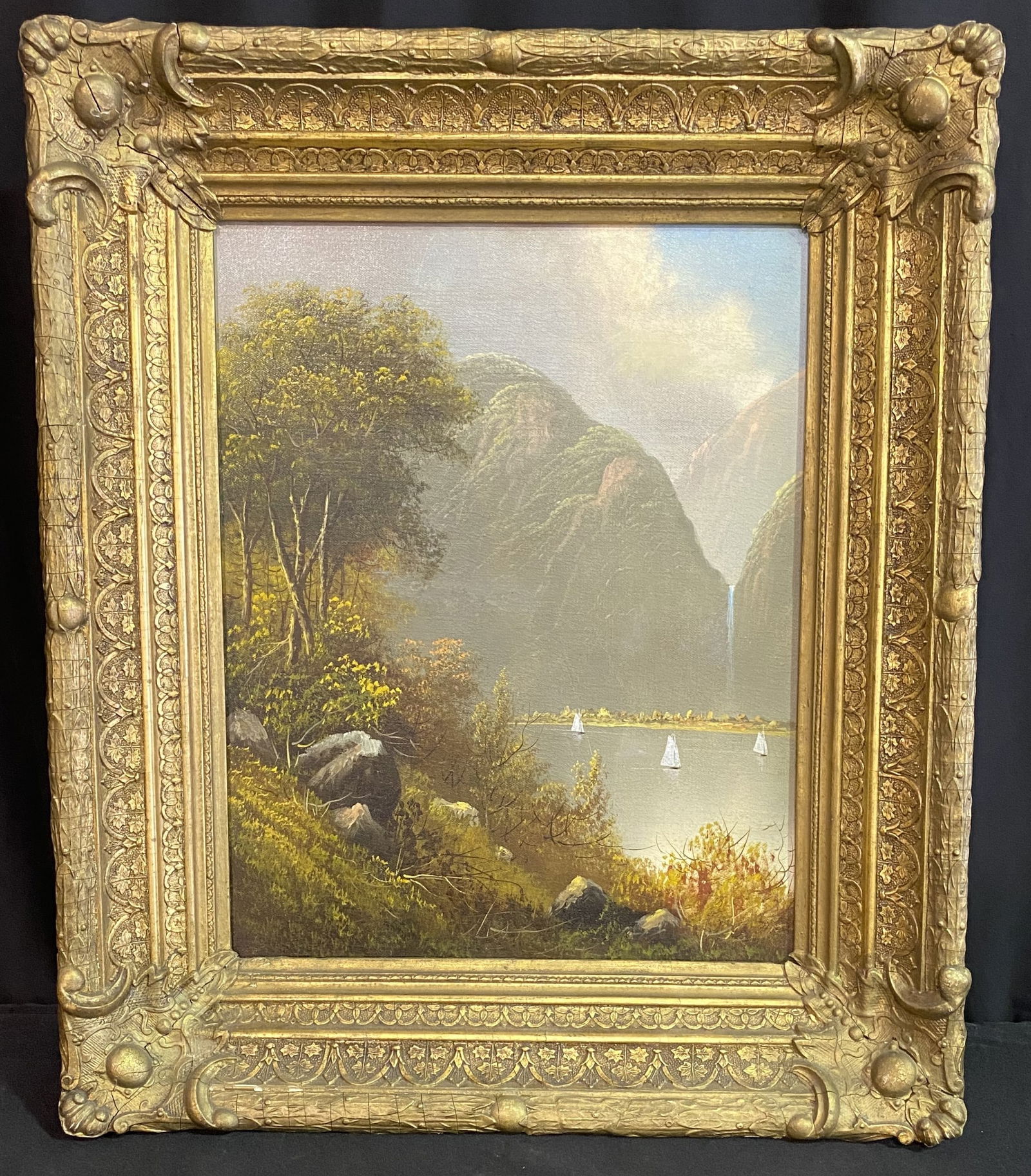 ANTIQUE HUDSON RIVER STYLE OIL ON CANVAS PAINTING (1 of 9)