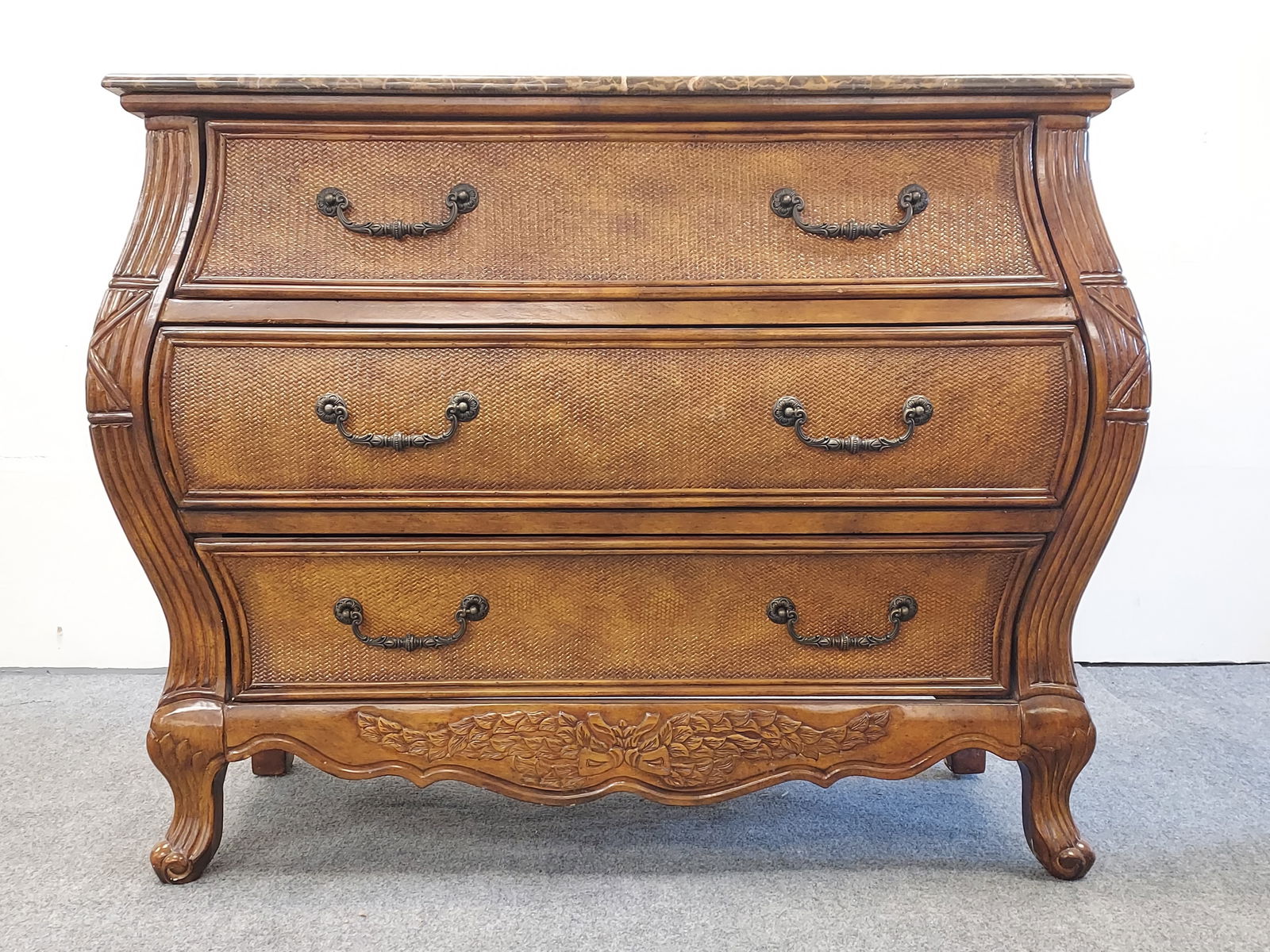 BAHAMA STYLE MARBLE TOP & RATTAN CHEST OF DRAWERS (1 of 14)