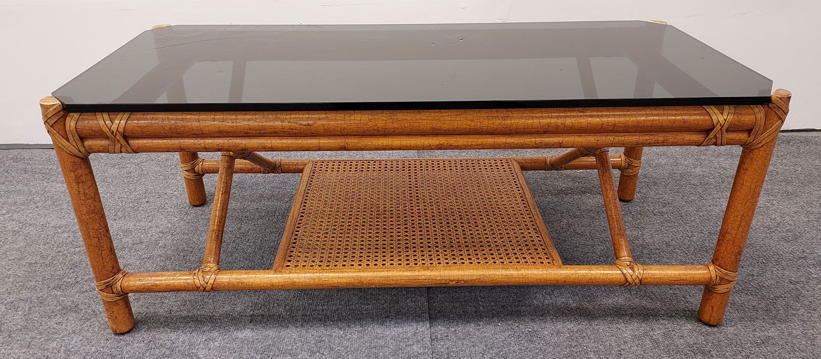 VINTAGE MCGUIRE RATTAN GLASS TOP COFFEE TABLE (1 of 9)