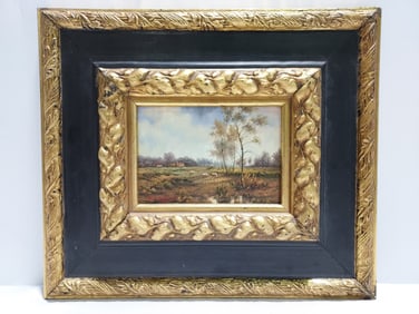 SM OIL ON PANEL PASTURE SCENE PAINTING, A. LANGFO