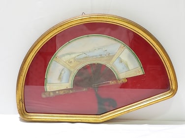 ANTIQUE HAND PAINTED FAN SHADOWBOX DISPLAY, NAPOLI