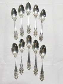 10 WALLACE "GRANDE BAROQUE" SILVER TEASPOONS