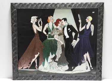 BOBBIE MATUS ART DECO STYLE STAINED GLASS BALLROOM SCENE