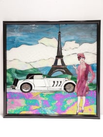 BOBBIE MATUS ART NOUVEAU STAINED GLASS ART LADY BY EIFFEL TOWER