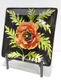 EVA GORDON HAND PAINTED CERAMIC FLOWER WALL PLAQUE