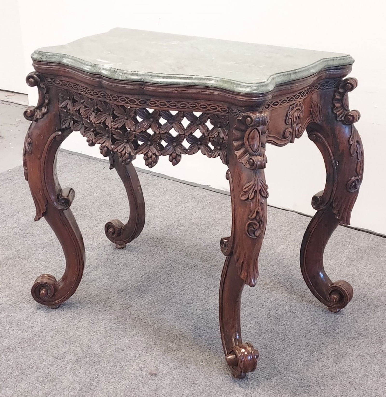 VINTAGE MARBLE TOP CARVED ROSEWOOD CONSOLE TABLE (1 of 16)
