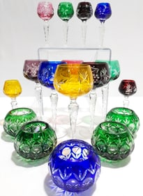 LOT COLORED CUT TO CLEAR CRYSTAL: STEMS, ETC 15pcs