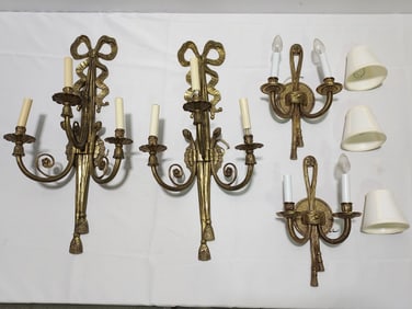 TWO PAIRS OF LOUIS XVI STYLE BRONZE WALL SCONCES