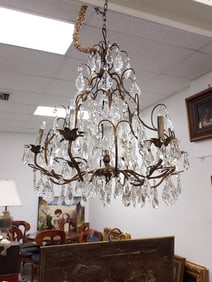 BRONZE AND CRYSTAL 6 LIGHT CHANDELIER