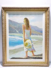 ROBERT WILLIAMS GIRL ON THE BEACH OIL PAINTING