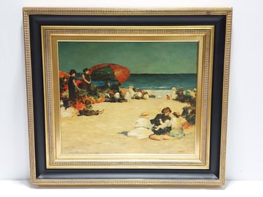 VINTAGE OIL ON CANVAS PAINTING IMPRESSIONIST BEACH