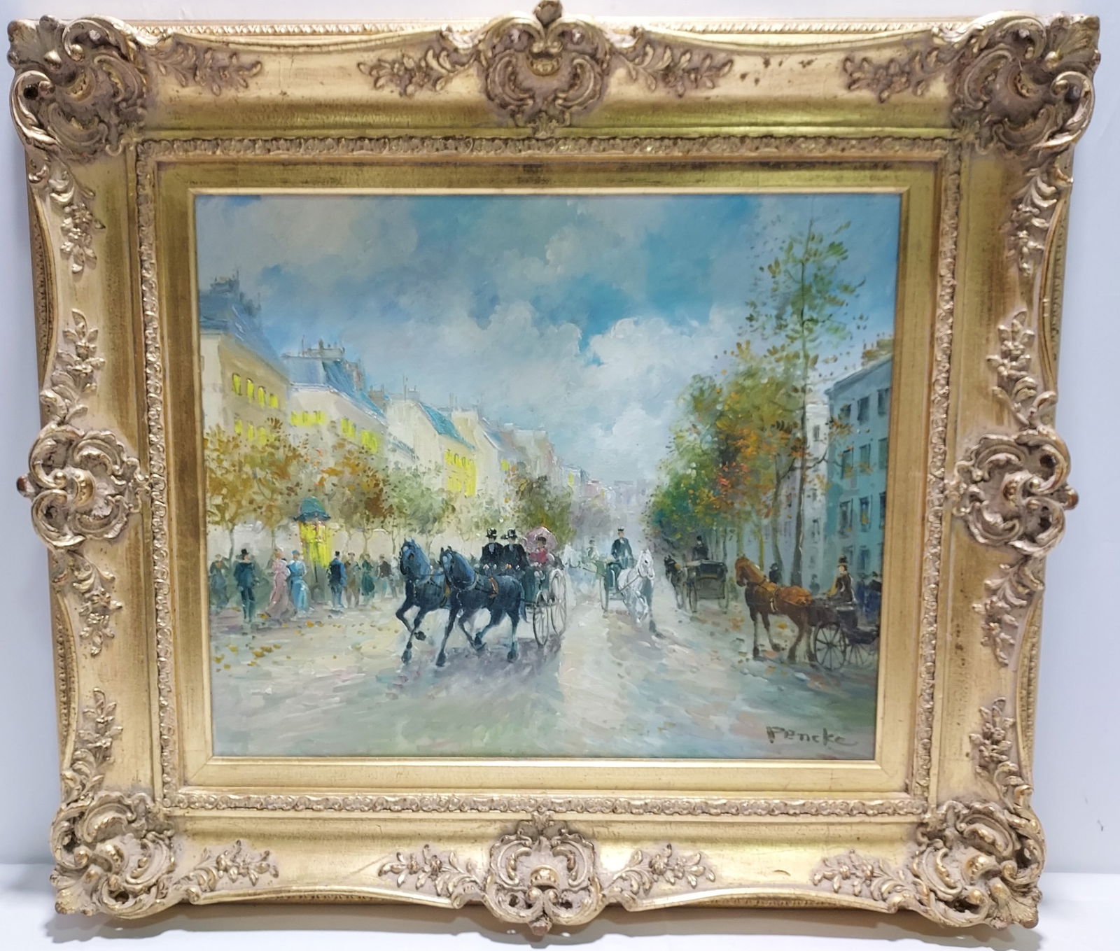 TE. PENCKE OIL ON CANVAS PAINTING HORSE & CARRIAGE (1 of 7)