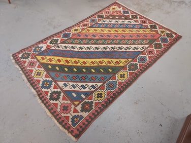 VINTAGE AFGHAN HAND KNOTTED WOOL RUG 5' X 7'