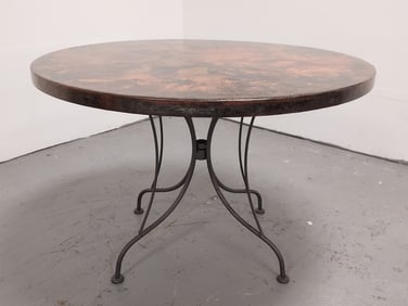 ROUND WROUGHT COPPER TOP & IRON DINING TABLE