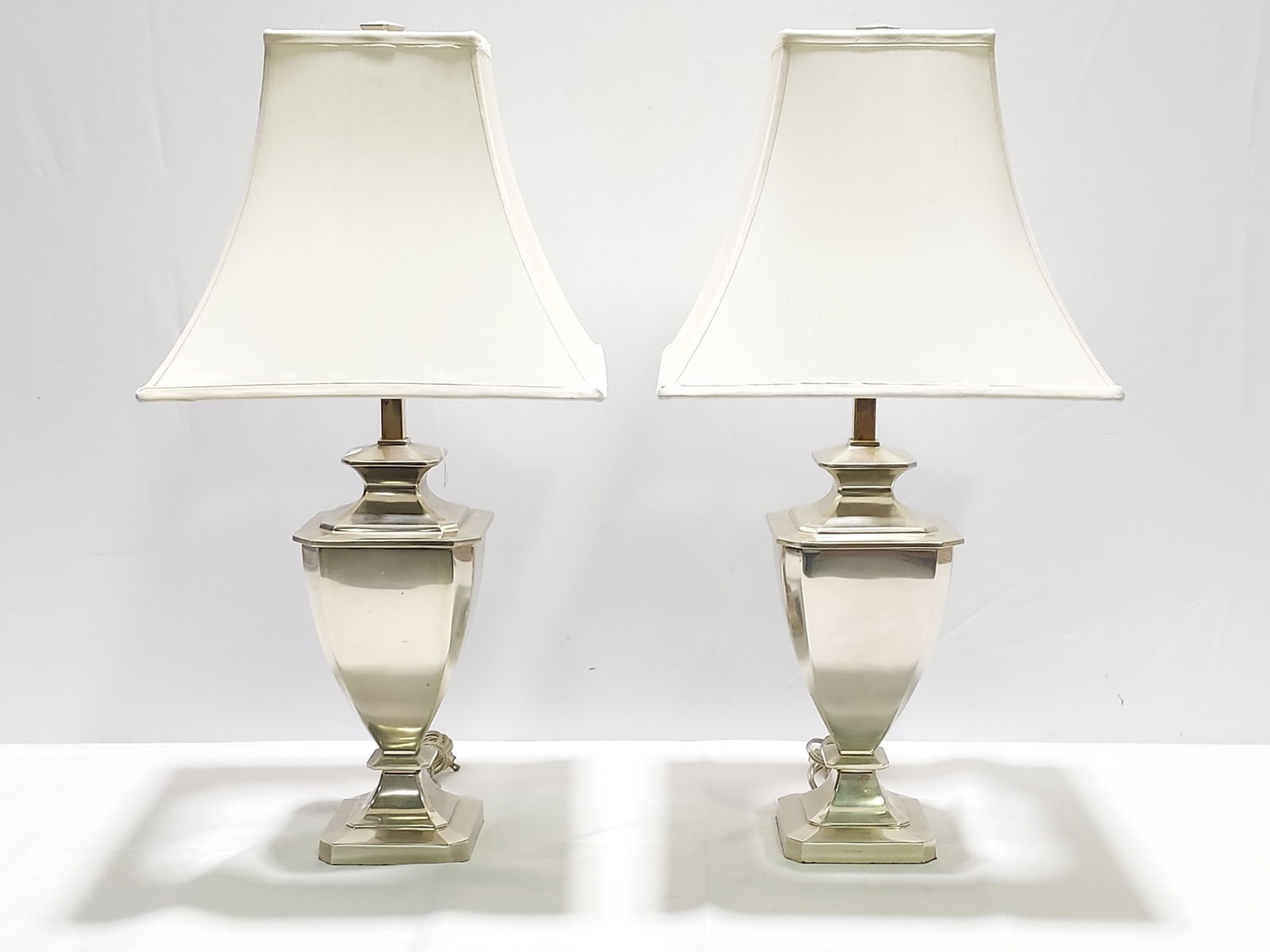 PAIR RESTORATION HARDWARE POLISHED ALUMINUM LAMPS (1 of 11)