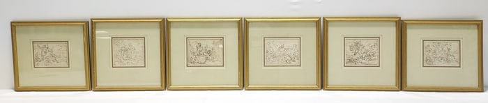 6 PEN AND INK STUDY SKETCHES BY THOMAS ROWLANDSON