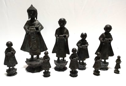 9 BRONZE BUDDHA STATUES