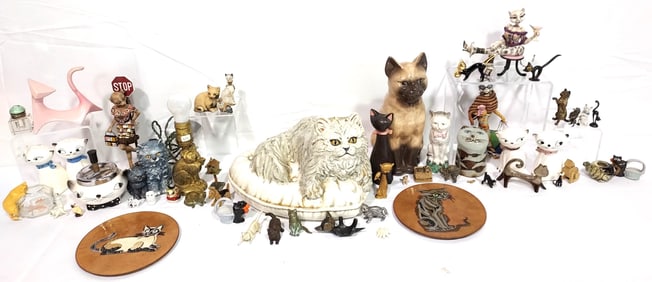 HUGE COLLECTION VINTAGE & ANTIQUE CAT DECOR