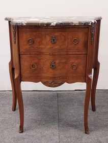 LOUIS XVI STYLE MARBLE TOP INLAID SIDE TABLE CHEST