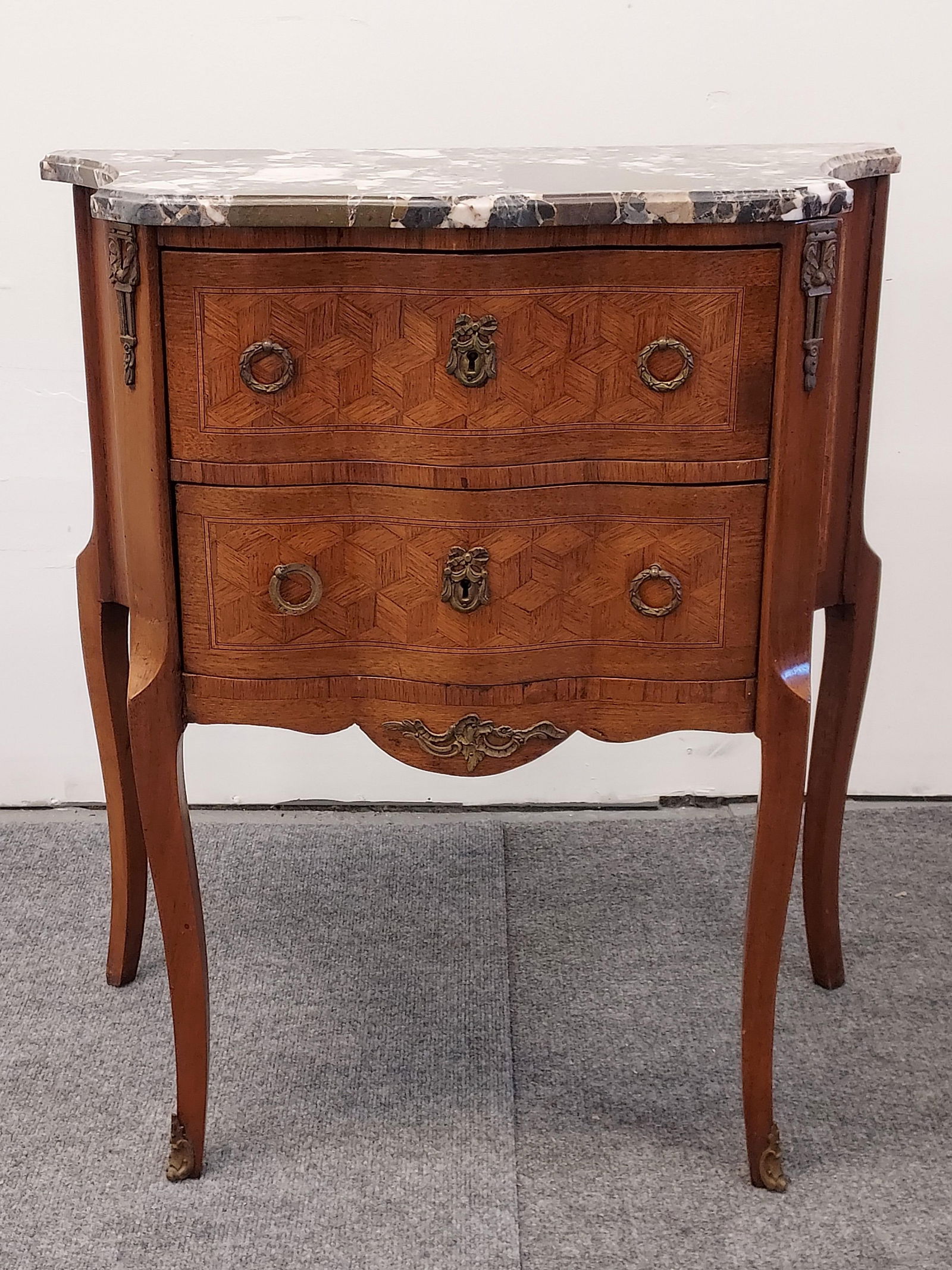 LOUIS XVI STYLE MARBLE TOP INLAID SIDE TABLE CHEST (1 of 13)