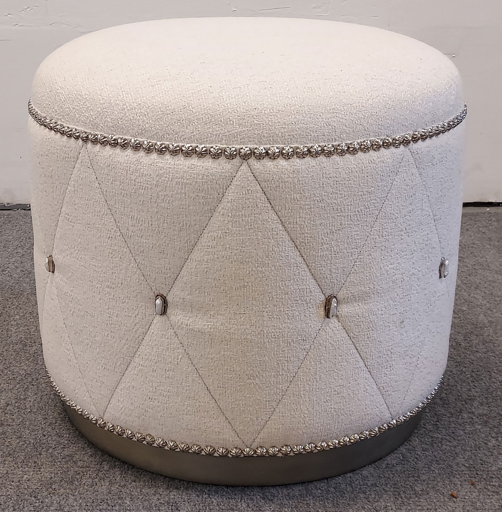 JOHN RICHARD IVORY FABRIC "DIAMOND" OTTOMAN (1 of 9)