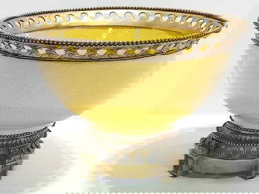 LARGE DECORATIVE CERAMIC & BRONZE CENTER BOWL