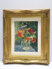 J. VASSET FLORAL BOUQUET OIL ON BOARD