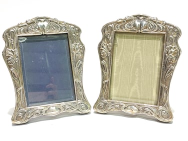 PR ART NOUVEAU STERLING SILVER & WOOD PHOTO FRAMES