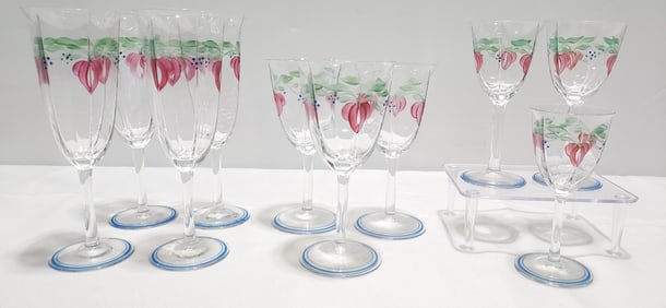 ORREFORS MAJA HAND PAINTED STEMWARE 10 pcs